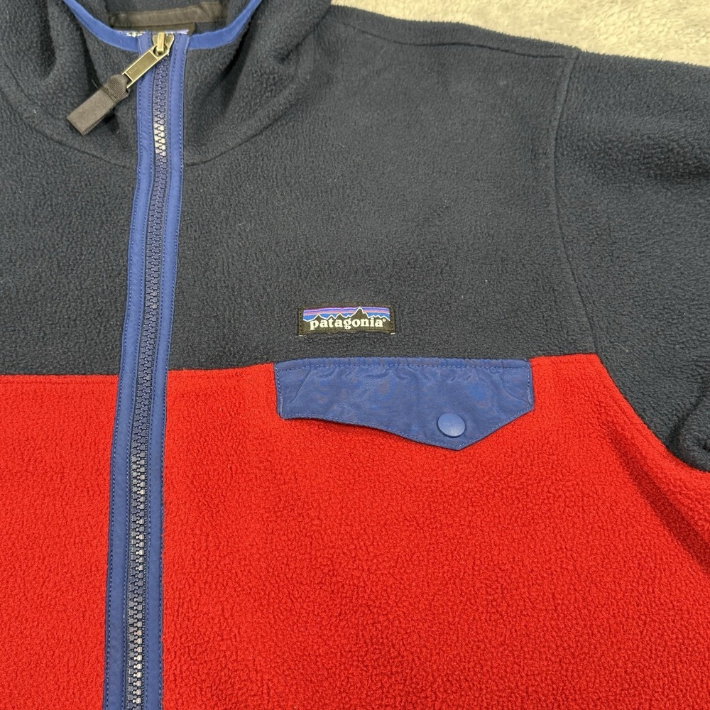 Patagonia Synchilla Snap T Shell Hoodie Blue Red Full Zip Fleece Jacket Large - Picture 2 of 11